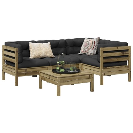 Salon de jardin 5 pcs avec coussins bois de pin imprégné 634659634659