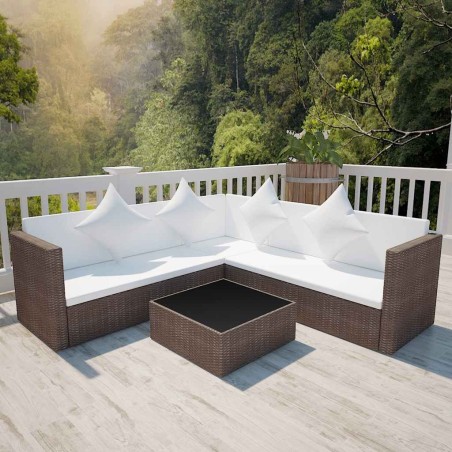 Salon de jardin 4 pcs avec coussins Résine tressée Marron 634668634668