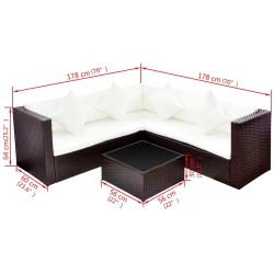 Salon de jardin 4 pcs avec coussins Résine tressée Marron 634668634668