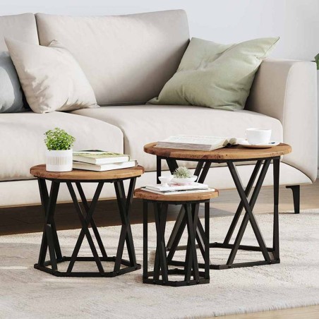 Table d'appoint empilable 3 pcs Bois Ancien 634690634690