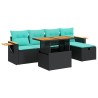 Salon de jardin 6 pcs avec coussins noir résine tressée acacia 634723634723
