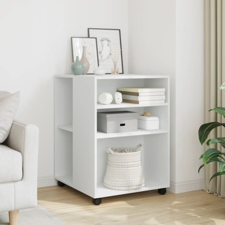 Table d'appoint avec roues blanc 55x60x78 cm bois d'ingénierie 634754634754