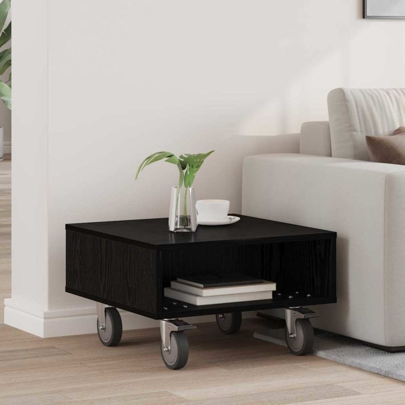 Table d'appoint avec roues Chêne noir 50,5 x 50 x 30 cm 634757634757