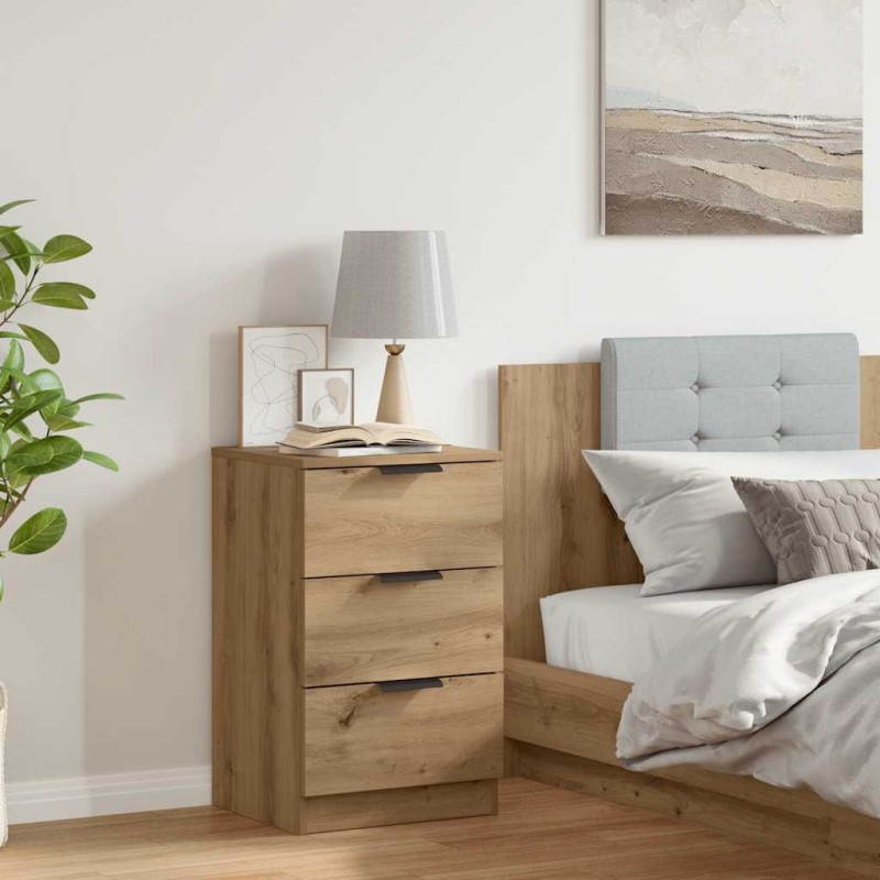 Table de chevet chêne artisanal 40x36x65 cm bois d'ingénierie 634769634769