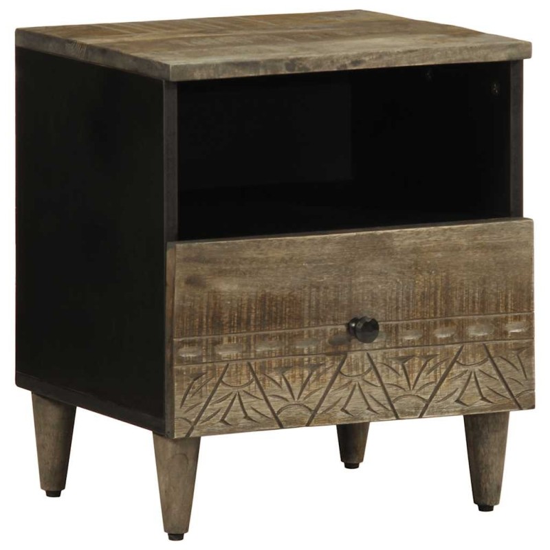 Table de chevet gris clair 40x33x46 cm bois de manguier solide 634774634774