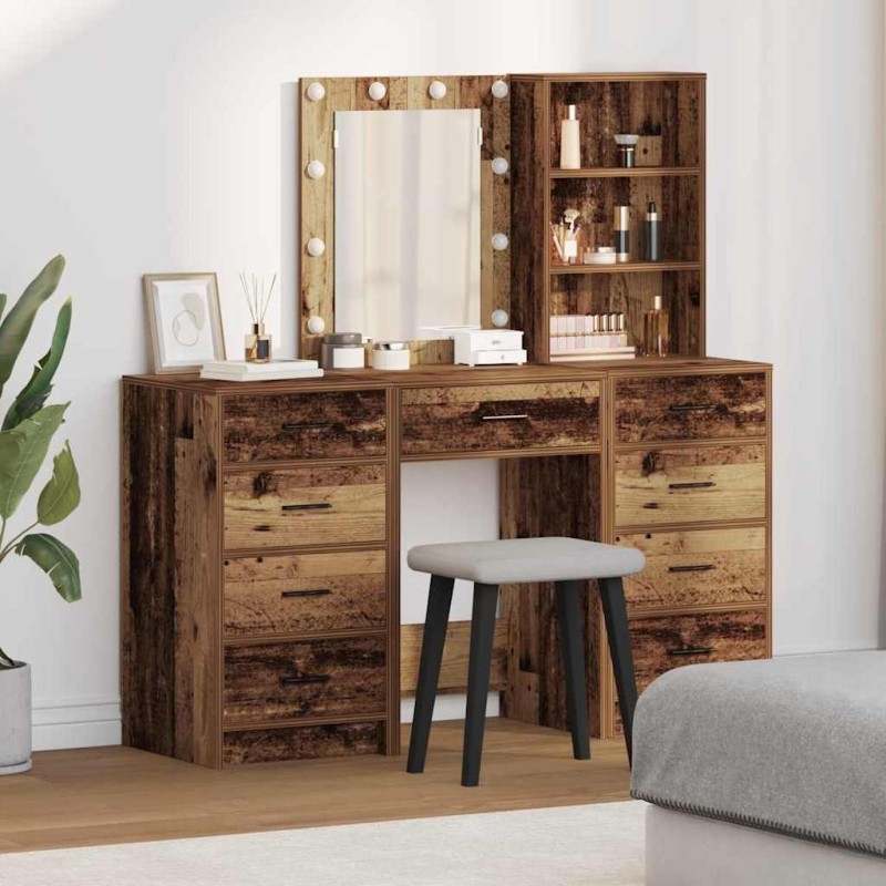 Table de Toilette avec tiroir 3 pcs Marron Bois d'ingénierie 634776634776