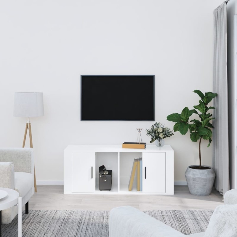 Meuble TV Blanc brillant 100x35x40 cm Bois d'ingénierie 634807634807