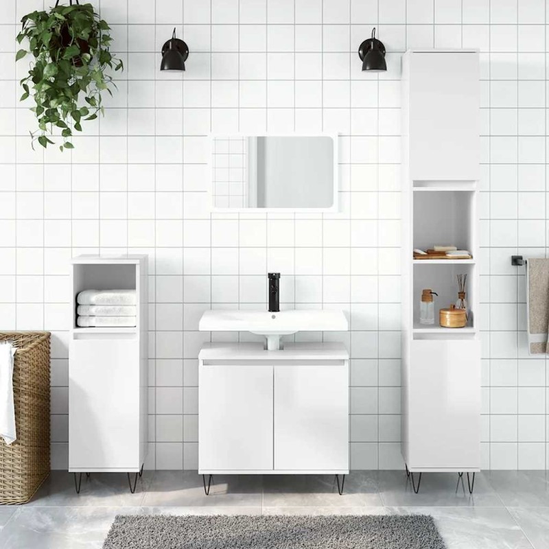 Armoire de bain blanc brillant 58x33x60 cm bois d'ingénierie 634813634813