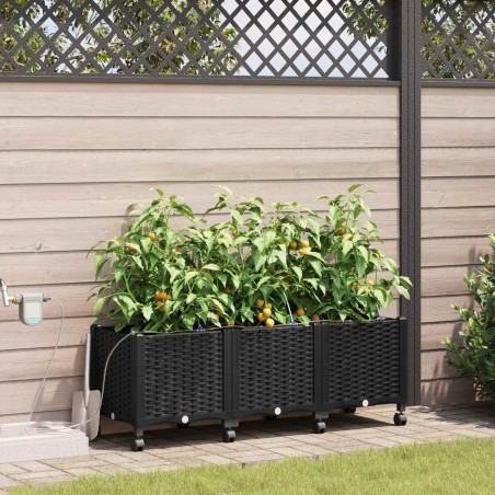 Porte-plante de jardin avec irrigation et roues 3 pc Noir PP 635763635763