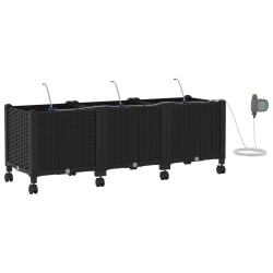 Porte-plante de jardin avec irrigation et roues 3 pc Noir PP 635763635763