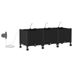Porte-plante de jardin avec irrigation et roues 3 pc Noir PP 635763635763
