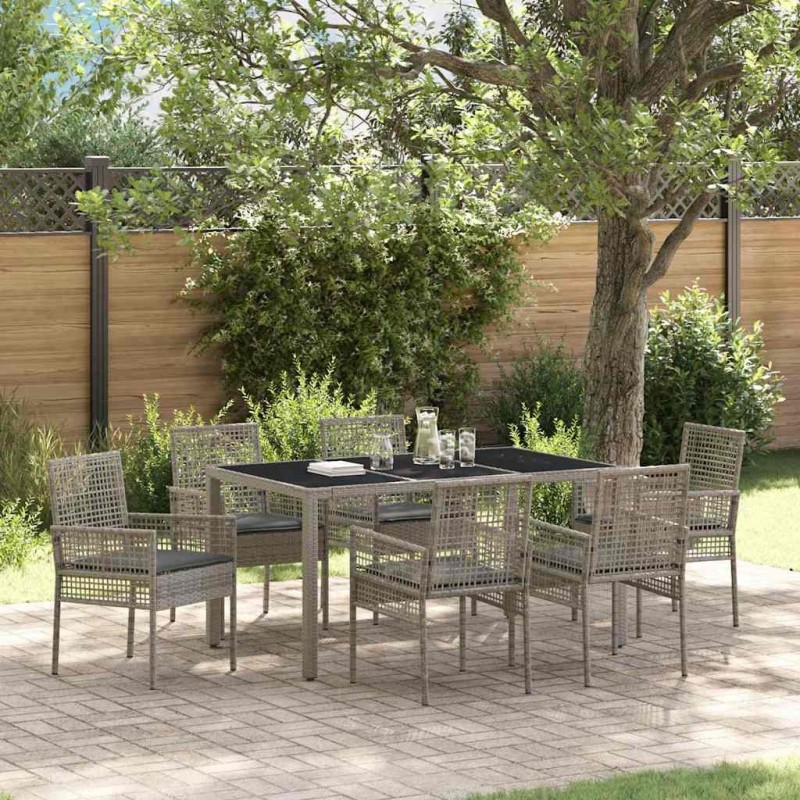 Ensemble de salle à manger pour jardin 7 pcs Gris polyrotin 635775635775