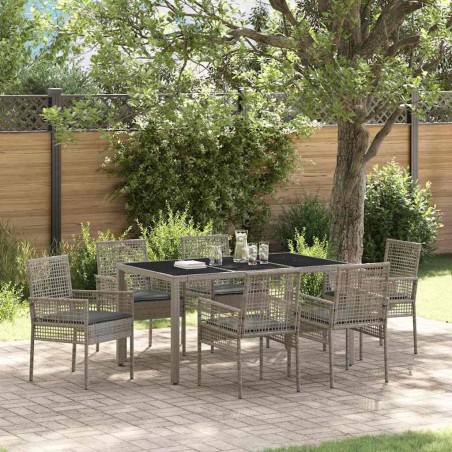 Ensemble de salle à manger pour jardin 7 pcs Gris polyrotin 635775635775