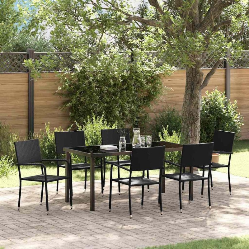 Ensemble de salle à manger pour jardin 7 pcs Noir polyrotin 635776635776