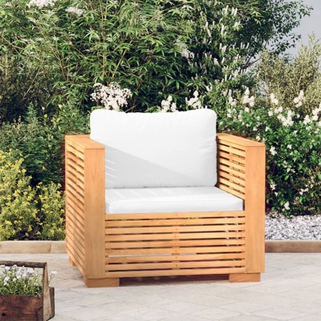 Fauteuil de jardin avec coussins crème Bois de teck massif 635791635791