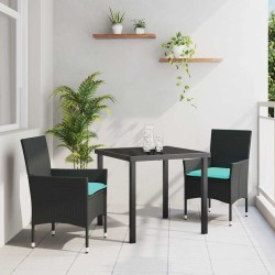 Ensemble table et chaises avec coussin 3 pcs Noir Rotin PE 635810635810