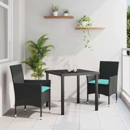 Ensemble table et chaises avec coussin 3 pcs Noir Rotin PE 635810635810