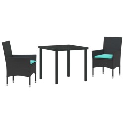 Ensemble table et chaises avec coussin 3 pcs Noir Rotin PE 635810635810