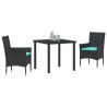 Ensemble table et chaises avec coussin 3 pcs Noir Rotin PE 635810635810