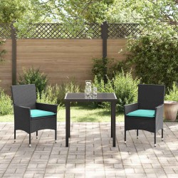 Ensemble table et chaises avec coussin 3 pcs Noir Rotin PE 635810635810