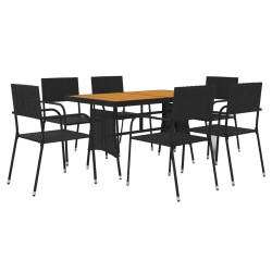 Ensemble à manger d'extérieur 7 pcs Résine tressée Noir 635844635844