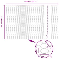 Clôture hexagonale avec base en béton 10 x 1,5 m Argenté Maille 635855635855