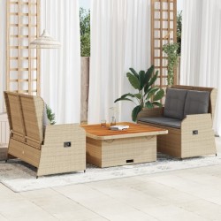 Salon de jardin avec coussins 3 pcs beige résine tressée 635885635885