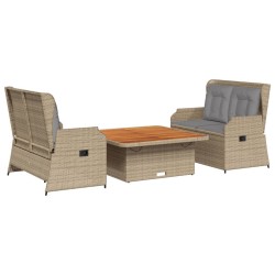 Salon de jardin avec coussins 3 pcs beige résine tressée 635885635885