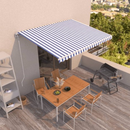 Auvent rétractable automatique 450x350 cm Bleu et blanc 635910635910