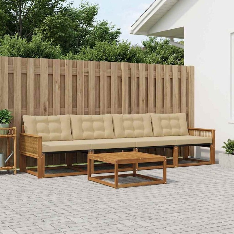 Ensemble de canapés d'extérieur 5 pcs Naturel et Beige 635987635987