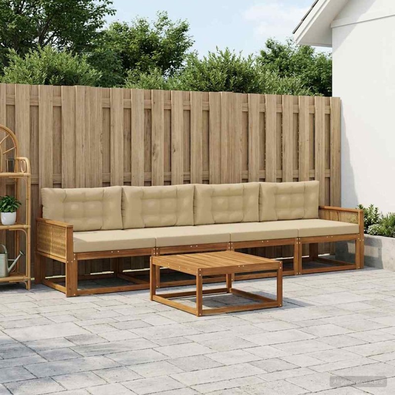 Ensemble de canapés d'extérieur 5 pcs Naturel et Beige 635990635990