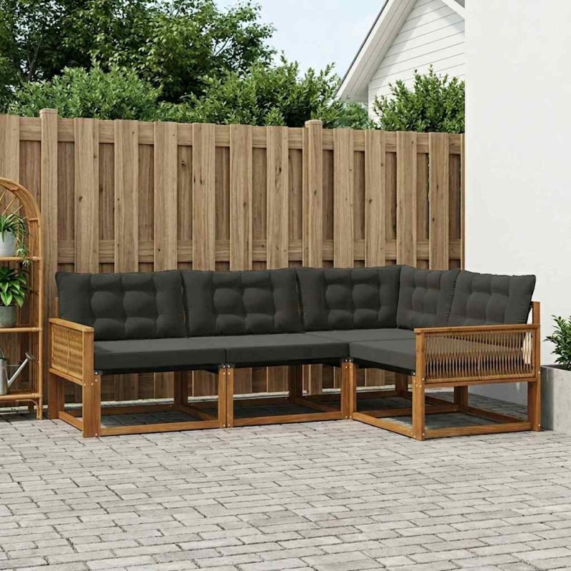 Ensemble de canapés d'extérieur 4 pcs Naturel et noir 636007636007