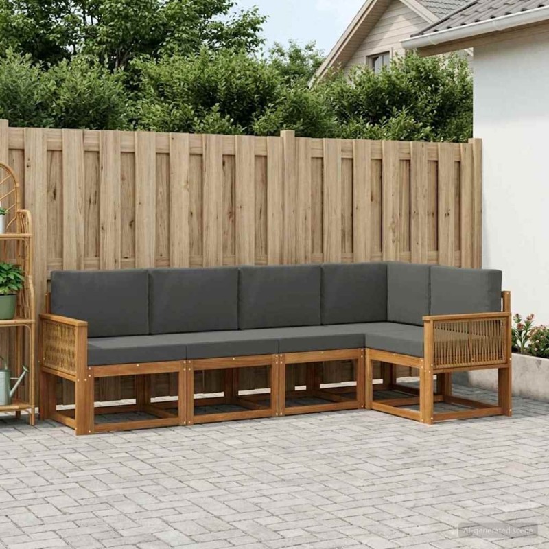 Ensemble de canapés d'extérieur 5 pcs Naturel et Anthracite 636010636010