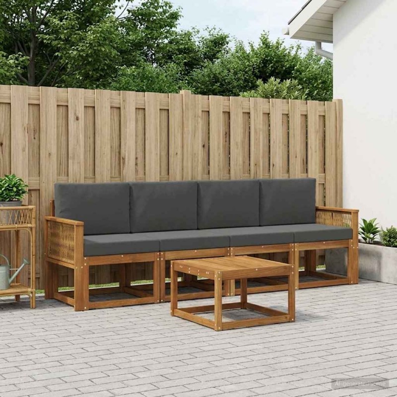 Ensemble de canapés d'extérieur 5 pcs Naturel et Anthracite 636026636026