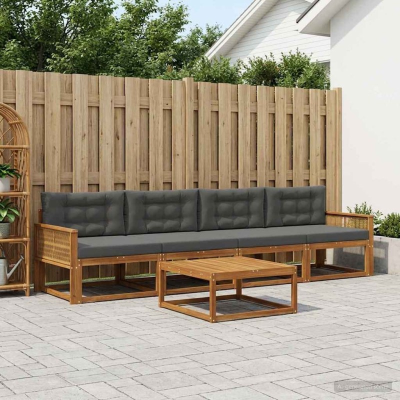 Ensemble de canapés d'extérieur 5 pcs Naturel et Anthracite 636030636030