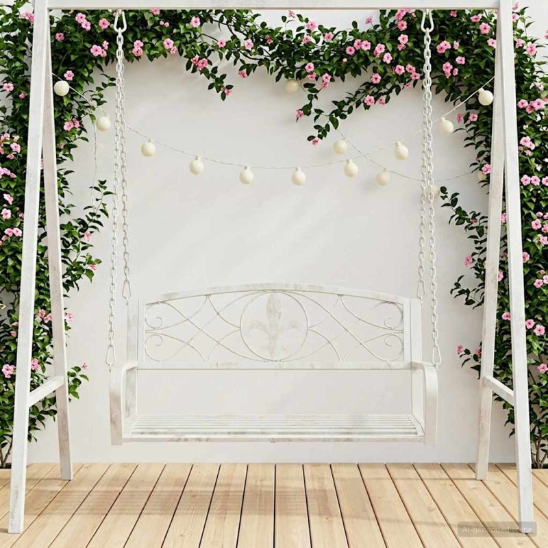 Banc Balançoire Acier 110,5 x 59 x 55 cm Blanc antique 636033636033