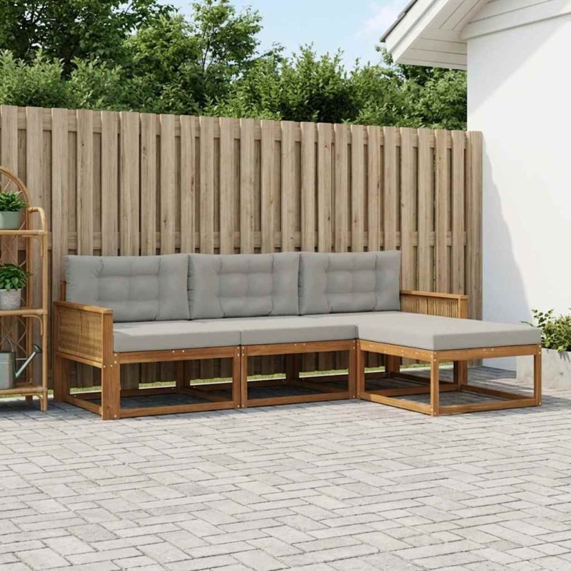 Ensemble de canapés d'extérieur 4 pcs Naturel et Gris clair 636044636044