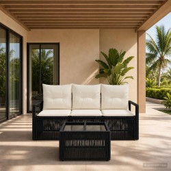 Ensemble de canapé de jardin 4 pcs Noir polyrotin 636059636059