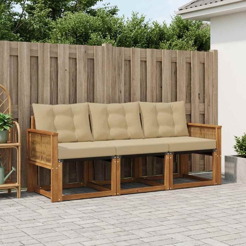 Ensemble de canapés d'extérieur 3 pcs Naturel et Beige 636068636068