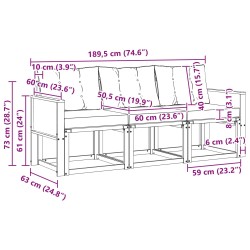 Ensemble de canapés d'extérieur 3 pcs Naturel et Beige 636068636068