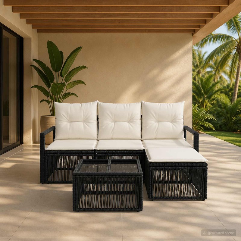 Ensemble de canapé de jardin 5 pcs Noir polyrotin 636100636100
