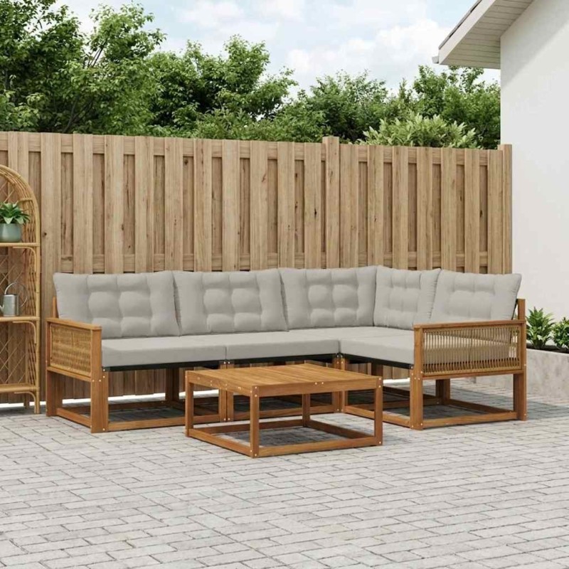 Ensemble de canapés d'extérieur 5 pcs Naturel et gris clair 636103636103