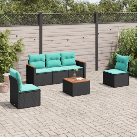 Ensemble de canapé de jardin 6 pcs avec coussins noir résine tressée 636107636107