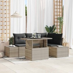 Ensemble de canapé de jardin 5 pcs Gris clair polyrotin 636110636110