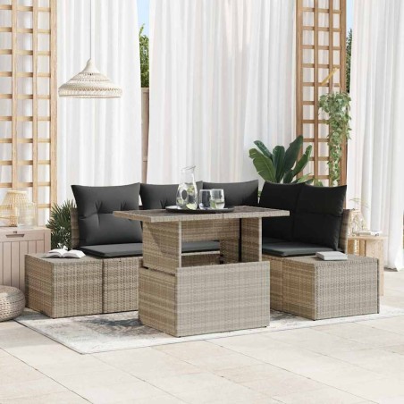 Ensemble de canapé de jardin 5 pcs Gris clair polyrotin 636110636110