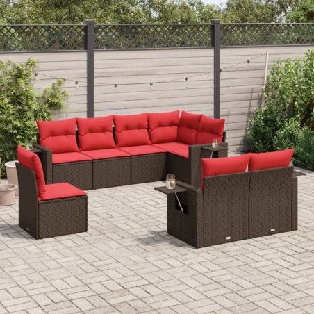 Ensemble de canapé de jardin 8 pcs avec coussins marron résine tressée 636115636115