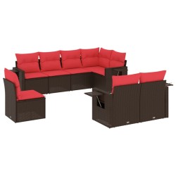 Ensemble de canapé de jardin 8 pcs avec coussins marron résine tressée 636115636115