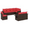 Ensemble de canapé de jardin 8 pcs avec coussins marron résine tressée 636115636115