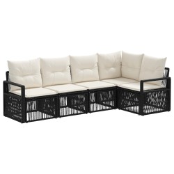 Ensemble de canapé de jardin 5 pcs Noir polyrotin 636116636116