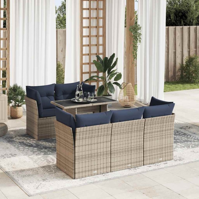 Salon de jardin avec coussins 6 pcs gris résine tressée acacia 636117636117